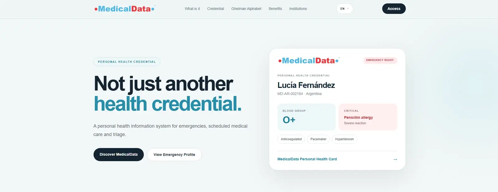 Screenshot of the MedicalData demonstration website